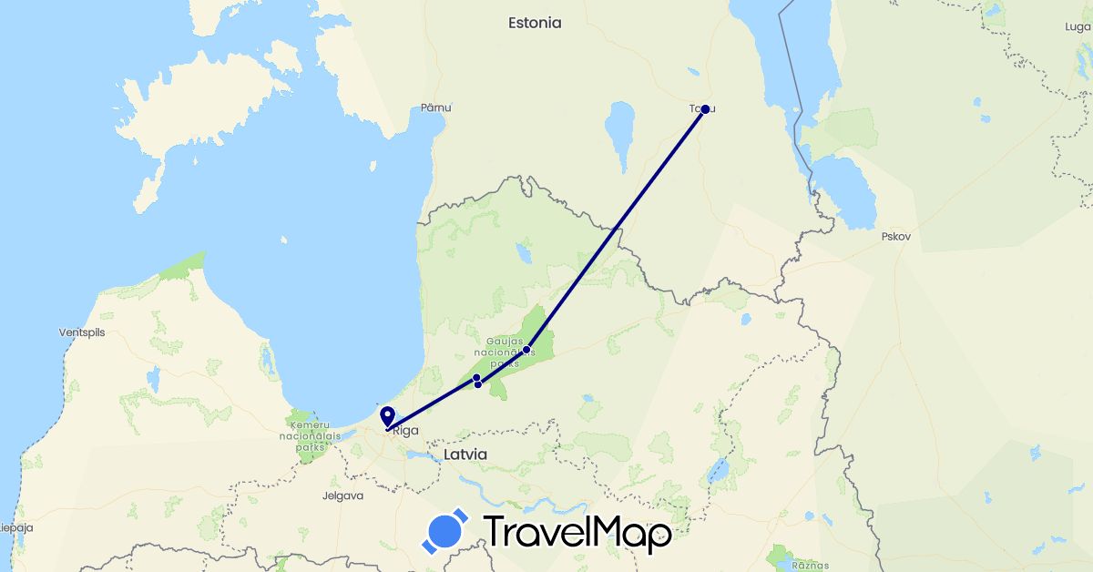 TravelMap itinerary: driving in Estonia, Latvia (Europe)